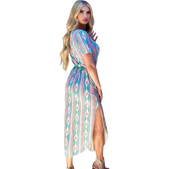 NEW STERLING KREEK momma mia maxi dress in blue aztec - Picture 3 of 3